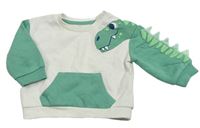 Bílo-zelená mikina s dinosaurem a kapsou PRIMARK