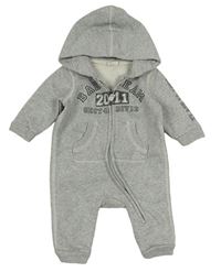 Šedá melírovaná tepláková kombinéza s číslem a nápisy a kapucí H&M