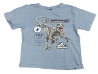 Modrošedé tričko s dinosaurem - Jurský svět