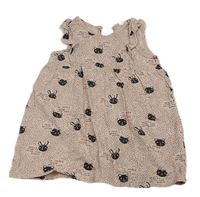 Pudrovo-čierne vzorované šaty so zvieratkami a volánikmi H&M