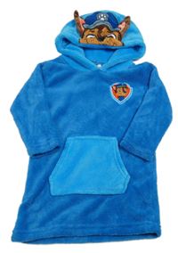 Modrá plyšová domáceá oversize mikina s PAW PATROL - Chase a vreckom a kapucňou nickelodeon