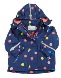 Tmavomodro-barevná puntíkatá šusťáková jarní bunda s odepínací kapucí TCM