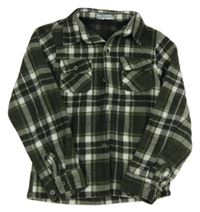 Khaki-bílá kostkovaná fleecová podšitá košilová bunda Jumpers