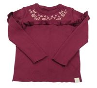 Vínový sveter s kvetmi a větvičkami a volánikom George