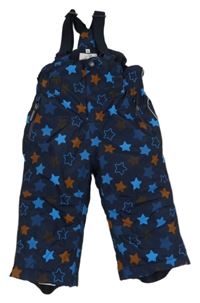 Tmavomodré šusťákové zimní oteplovačky s hviezdičkami a trakami Topomini