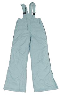 Světlemodré šusťákové zimní oteplovačky s trakami