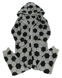 Sivo-čierna melírovaná vzorovaná plyšová futbalová kombinéza s kapucňou M&S