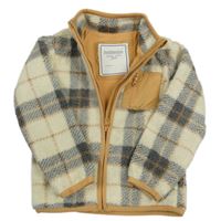 Smetanovo-tmavošedo-hnědá kostkovaná huňatá podšitá bunda s kapsou Mothercare
