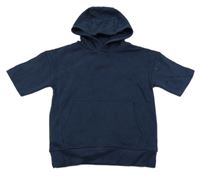 Tmavomodrá tepláková vesta s logem a kapsou a kapucí Next