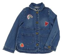 Modrá rifľová bunda s obrázkami a golierikom joules