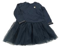 Tmavomodro-zlaté prošívané teplákovo/tylové šaty s hvězdičkou Vertbaudet