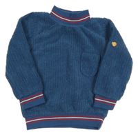 Modro/tmavomodrá rebrovaná plyšová mikina s vreckom a pruhmi a pruhmi a rolákom KOOKIE KIDS