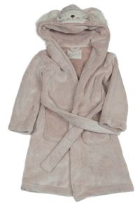 Svetloružový plyšový župan s kapucňou s čumáčkem F&F