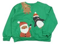 Zelená vianočná mikina so Santou a tučňáčkem a sobom H&M