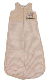 Světlerůžovo-bílý pruhovaný plyšový zateplený spací pytel so sovičkou Papagino