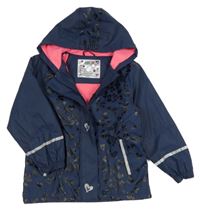 Tmavomodrá nepromokavá jarná bunda so srdiečkami a kapucňou lupilu