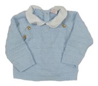 Svetlomodrý vzorovaný pletený sveter s golierikom