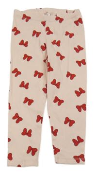 Svetloružové rebrované legíny s červenými mašľami H&M