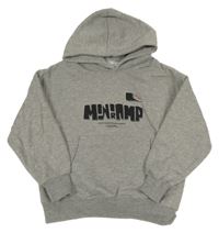 Šedá melírovaná mikina s nápisem a kapsou a skateboardistou a kapucí ZARA