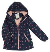 Tmavomodrá softshellová parka s třešničkami a srdíčky a kapucí C&A