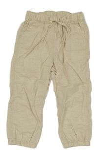 Světlebéžové melírované cuff lněné kalhoty C&A