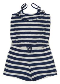 Tmavomodro-bílý pruhovaný letní overal s volánky POCOPIANO