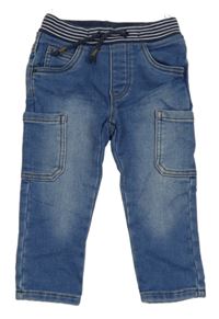 Modré cargo teplákové rifle s úpletovým pasem s pruhy C&A