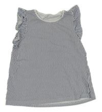 Tmavomodro-biele pruhované tričko s volánikmi H&M