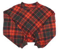 Červeno-smaragdovo-čierna károvaná oversize crop mikina H&M