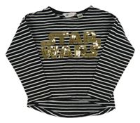 Čierno-biele pruhované tričko so zlatými nápisy z flitrů - Star Wars H&M
