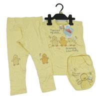 Nové - 2Set - žluté puntíkaté pyžamo s kuřátky + bryndák 