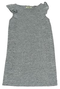 Sivé melírované úpletové šaty s volánikmi