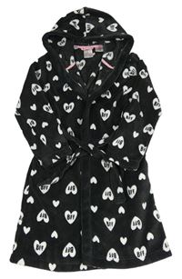 Antracitový chlupatý župan se srdíčky a kapucí H&M