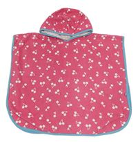 Tmavorůžové froté osuškové pončo s třešněmi a kapucí Mothercare
