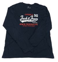 Tmavomodré tričko s nápisom Jack & Jones