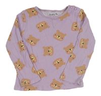 Lila žebrované triko s medvědy Tu