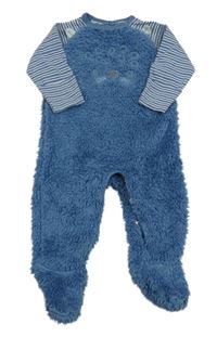 Tmavomodro-pruhovaný chlupato/bavlněný overal s čumákem Mothercare