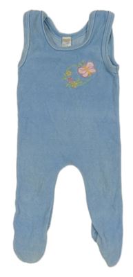 Světlemodré sametové dupačky s motýlom a kvetmi