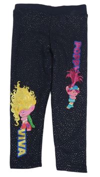 Tmavomodré třpytivé zateplené legíny s Trolls