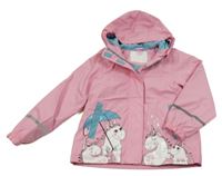 Růžová nepromokavá lehce zateplená bunda s jednorožci a kapucí Kiki&Koko