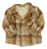 Hnědo-černá kostkovaná zateplená košilová bunda Tu