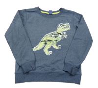 Tmavomodrá melírovaná mikina s dinosaurem z překlápěcích flitrů Dopodopo