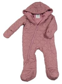 Starorůžová prošívaná šusťáková zimní kombinéza s kapucí F&F