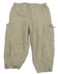 Béžové plátěné podšité kalhoty s kapsami