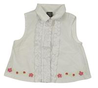 Bílá crop halenka s volánky a výšivkami květin