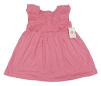 Nové - Ružové bavlnené šaty s madeirou a volánikmi Matalan