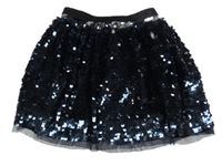 Tmavomodro-strieborná flitrová sukňa Primark