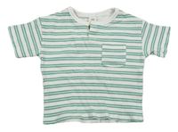 Bielo-zelené pruhované rebrované tričko s vreckom H&M