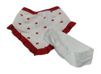 2set - Bílá čelenka s mašlí + bílý žebrovaný šátek se srdíčky