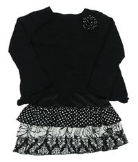 Čierny ľahký sveter s všitou tunikou a 3D květem
